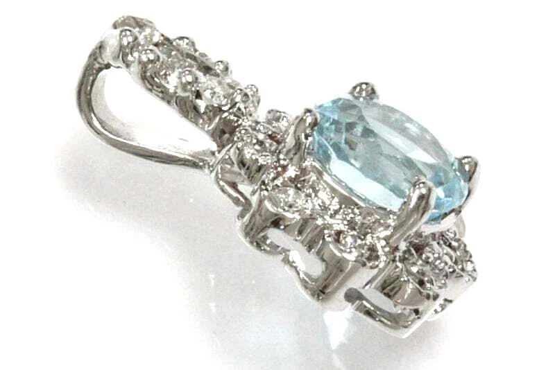 Colgante gota flor oro blanco 14k macizo aguamarina natural y diamantes de 1,5 quilates Foto 2 de 2