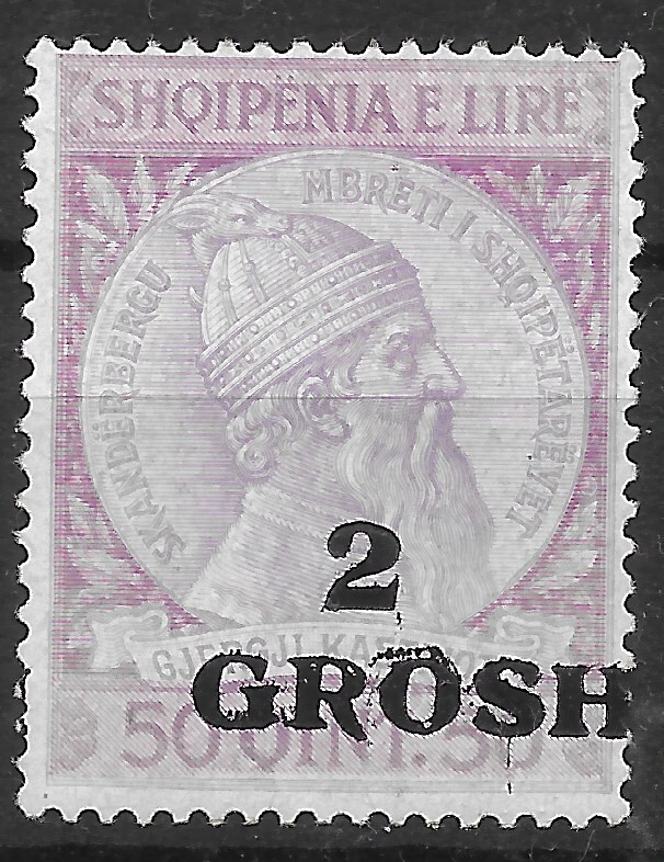 1914 ALBANIA SHQIPENIA S#51 ERROR SHFT OVPT MNH OG  SKANDERBEG/GEORGE CASTRIOTA