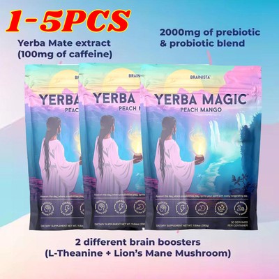 Yerba Magic Instant Tea Powder 3-in-1 SuperDrink Peach Mango Probiotic-Beverage]