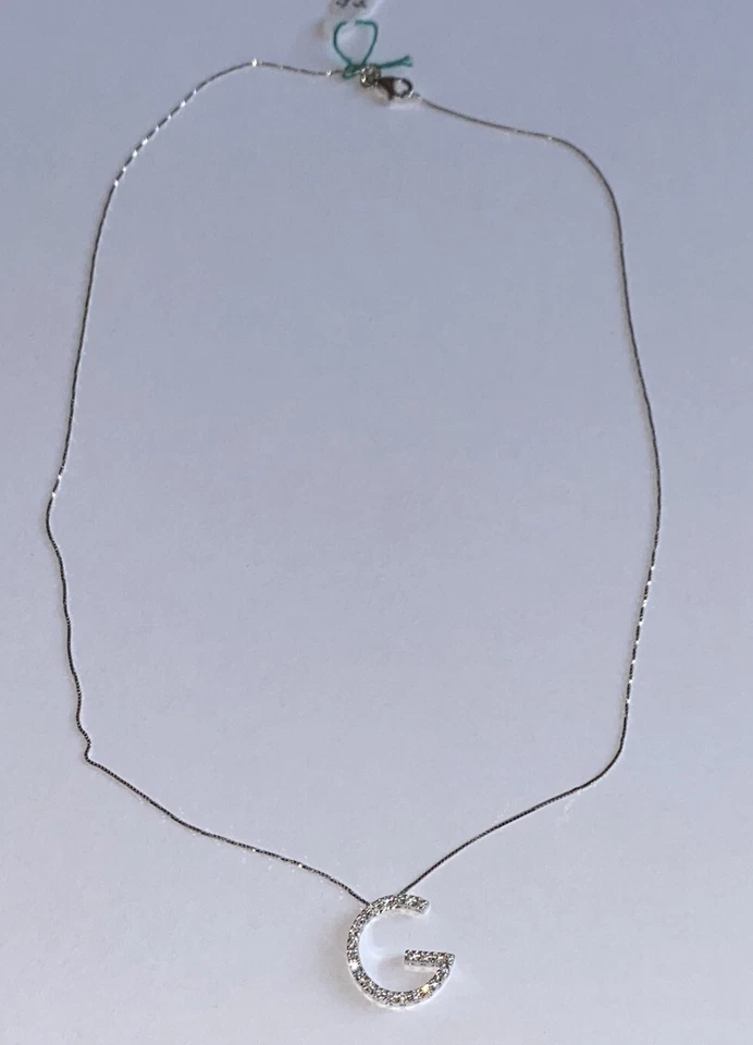 Halskette IN Oro Weiß 18kt. Anhänger Schreiben " G " mit Diamanten Natürliche - Bild 3 von 4