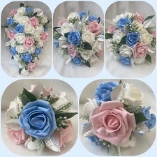 Wedding Bouquets flowers Pink Blue bride bridesmaid posy flowergirl buttonholes