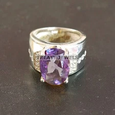 Alexandrite Oval Cut  Gemstone With 925 Sterling Silver Ring For Men's #A623