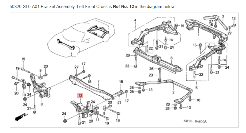 HONDA ACURA GENUINE OEM NSX Bracket Assembly, Left Front Cross