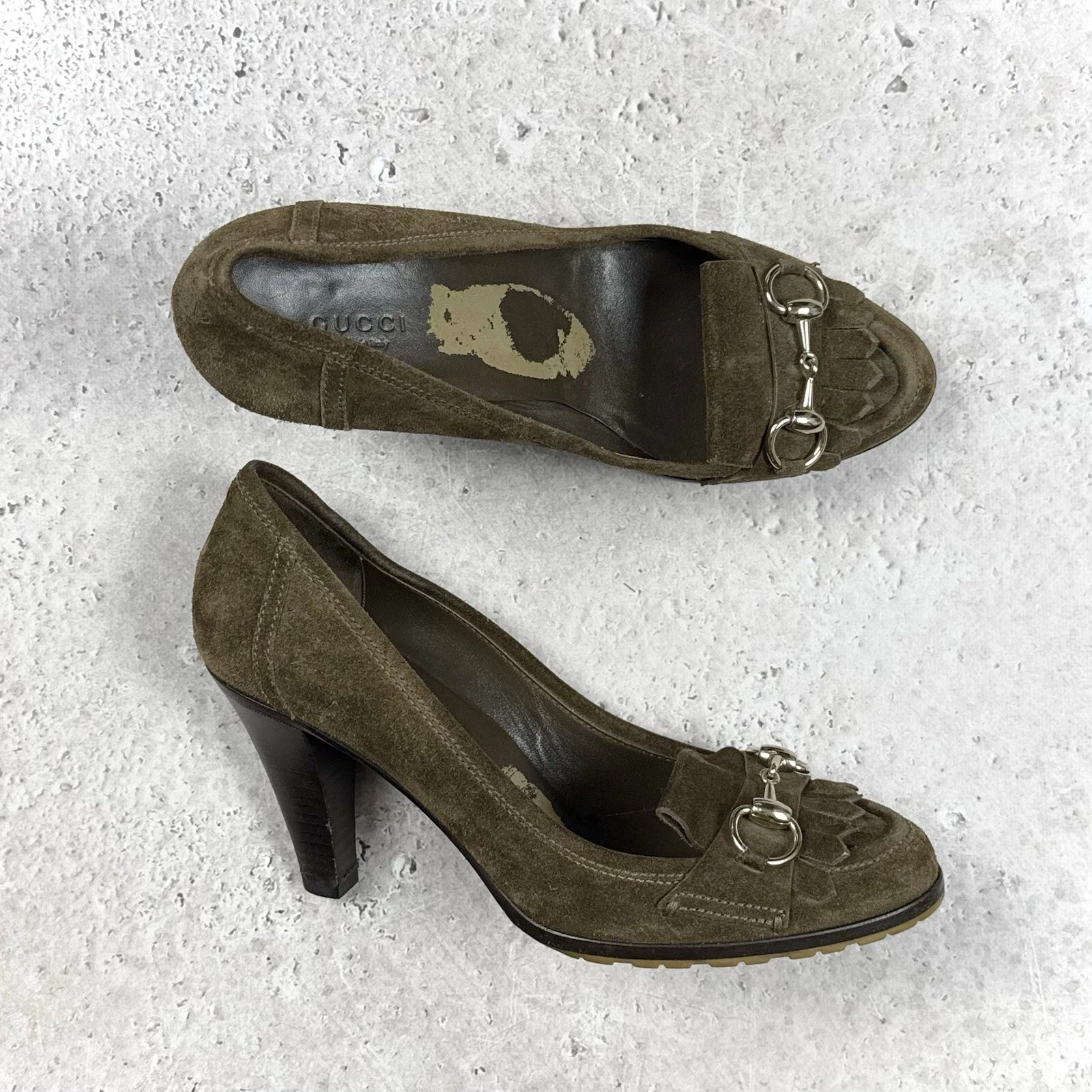 Escarpins à talons hauts femme GUCCI Horsebit détail cuir daim marron 39 C