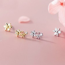 Cute Sterling Silver TINY Flowers Stud Earrings A1644