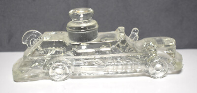 Vintage 1940s Fire Engine Truck Clear Glass Candy Container