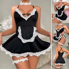 Hot Women Sexy French Maid Costumes Cosplay Lingerie Lace Mini Dress Nightwear