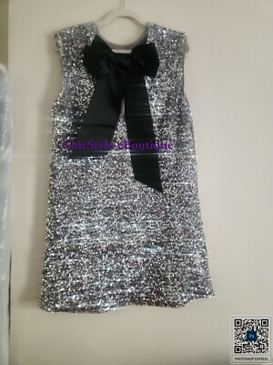 sequined tie-back dress h&m BNWT H&M Holidays '23 Sequined Tie-Back Dress White With Black Bow XS,S,L,XL,XXL