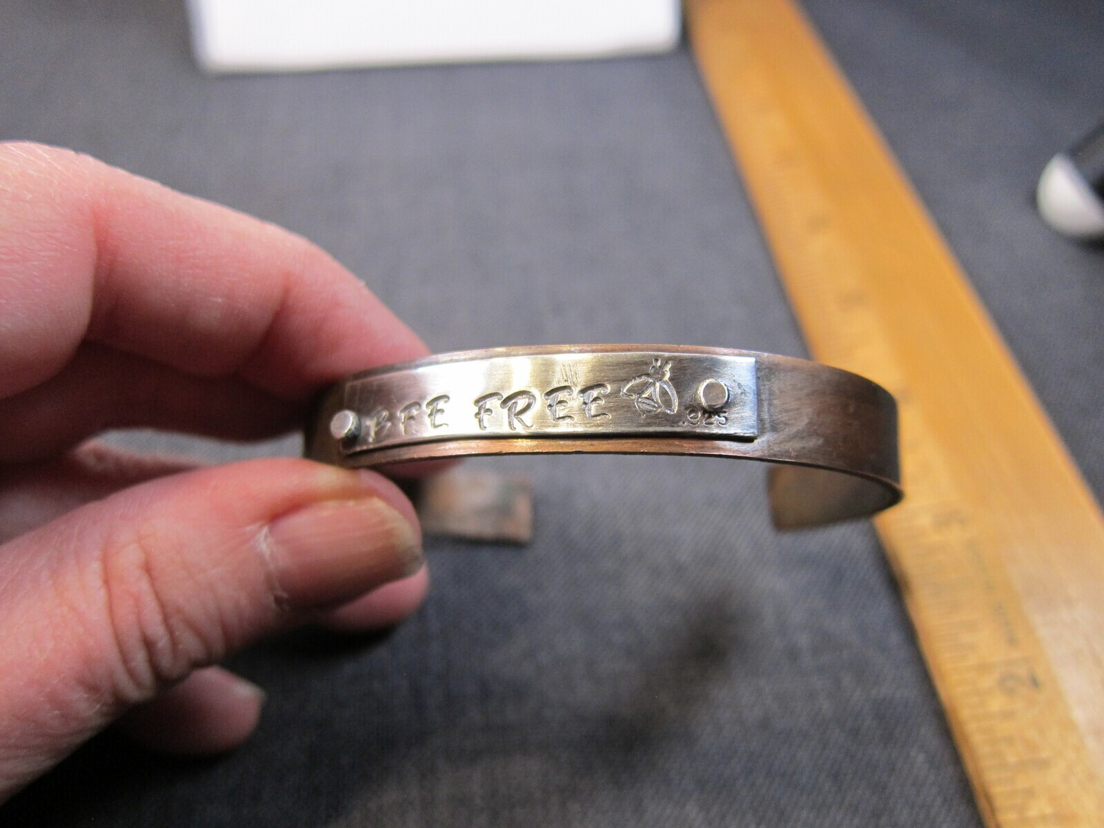 Cute solid copper cuff bracelet with 925 sterling… - image 4