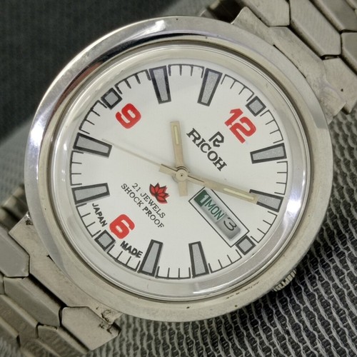 GENUINE VINTAGE RICOH R31 AUTOMATIC JAPAN MENS WHITE COLOR DIAL WATCH a689-U