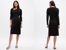 NWT Gap $59.99 Women's Ribbed Asymmetrical Midi Dress, Black, Sz XL