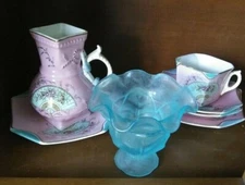 VINTAGE 1840 Rare SB & SON GOLD GILT CUBE TEAPOT & SQUARE TEACUP & SAUCER & PLAT