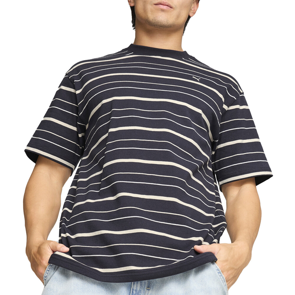 Puma Mmq Полосатая футболка с круглым вырезом и коротким рукавом, мужские повседневные топы размера XL, 626552