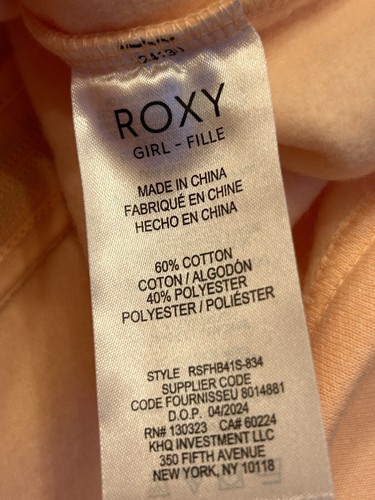 Roxy Girls Peach Zip Up Hoodie Sweatshirt Size L 12-14. NWT - Picture 6 of 10