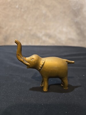 Vintage Brass Elephant Statue 3'' Trunk Up Good Luck Paperweight Figurine
