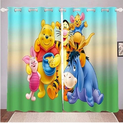 Paar dicke Thermo-Verdunkelungsvorhänge Winnie Puuh Cartoon Ring oben Ösen UK - Bild 22 von 28