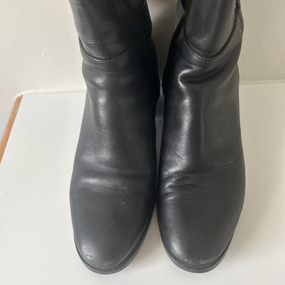 TORY BURCH Riding Boots Leather Size 9.5 Black Gold logo eBay
