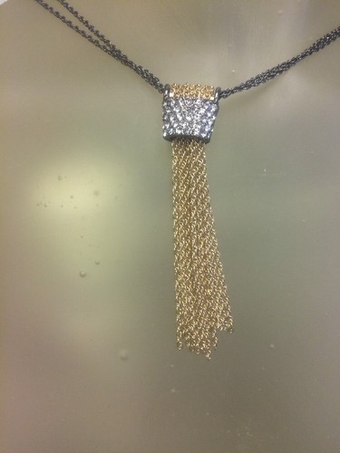 Gold-Tone Chain & Rhinestone Tassel Pendant on Gun Metal Grey 31" Long Chain - Picture 7 of 7