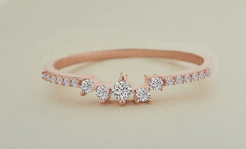 Diamond Cluster Ring in 14k Rose Gold / Unique Diamond Stackable Ring/ Diamond  - Image 4 of 4