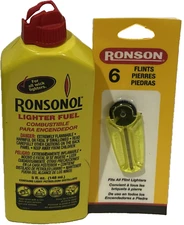 Ronsonol Lighter Fuel 5fl. oz. Bottle & Flints For All Wick Type Lighters