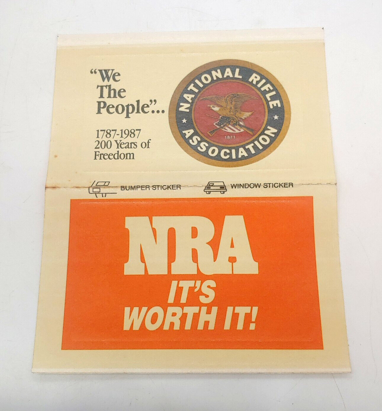 Vintage 1987 NRA National Rifle Association Window Decal & Bumper Sticker Sheet