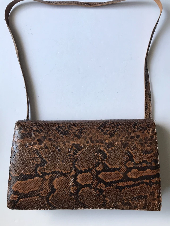 Bolso de hombro vintage genuino de piel de serpiente bandolera de cuero sobre bolso cartera Foto 3 de 4