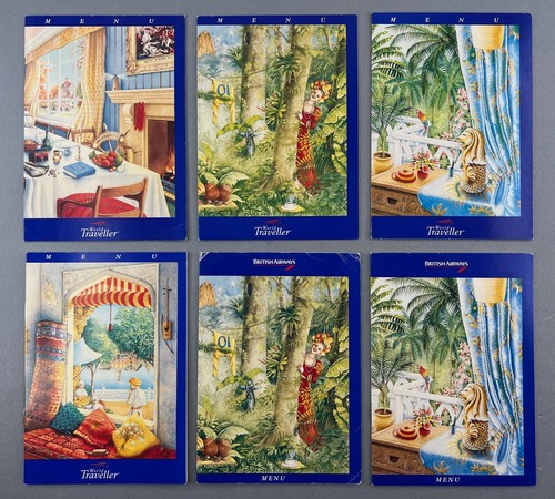BRITISH AIRWAYS VINTAGE WORLD TRAVELLER CLASS AIRLINE MENUS X 6 BA