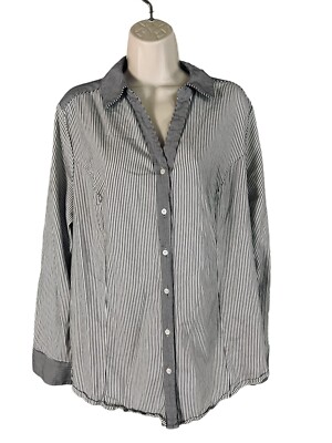 LANE BRYANT Women’s Size 24 Button Up Blouse Long Sleeve Striped White  Black EUC