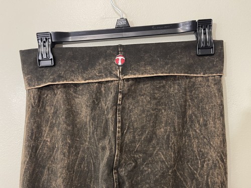 Vintage Y2K Hardtail Forever Yoga Pants Fold Over Acid Wash Fringe Boho Festival - Picture 9 of 14
