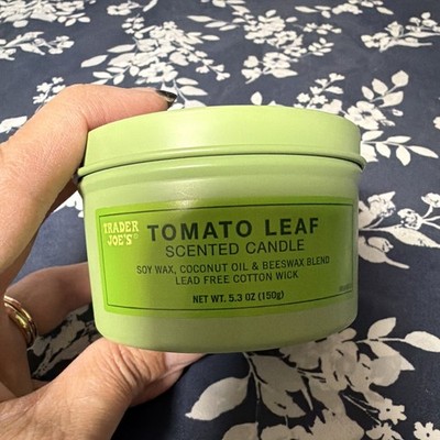 Trader Joe's Tomato Leaf Scented Candle 5.3 oz Soy Wax Coconut Oil Beeswax 