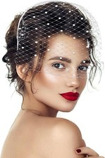 Mesh Veil Headband Fascinators Hat 1920s Headpiece One Size Rhinestone White