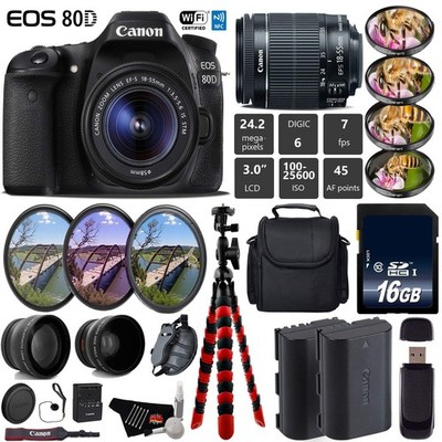 Canon EOS 80D DSLR Camera +18-55mm is STM Lens + UV FLD CPL Filter Kit + 4 PC Ma