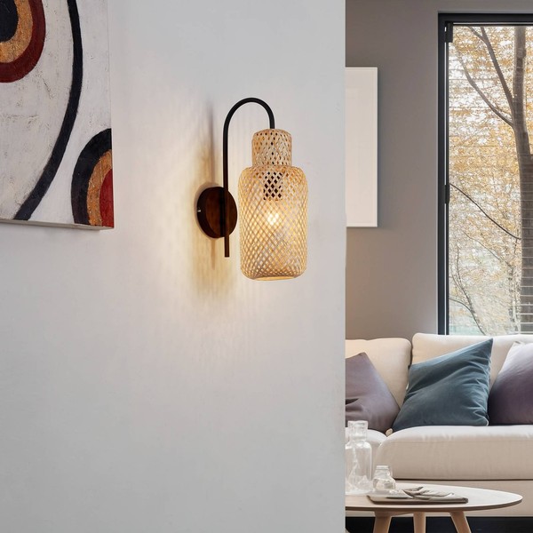 Lindby Bambus Wandlampe, Wandleuchte Innen, Innenleuchte Wand Bamboo Metall, 1X-image
