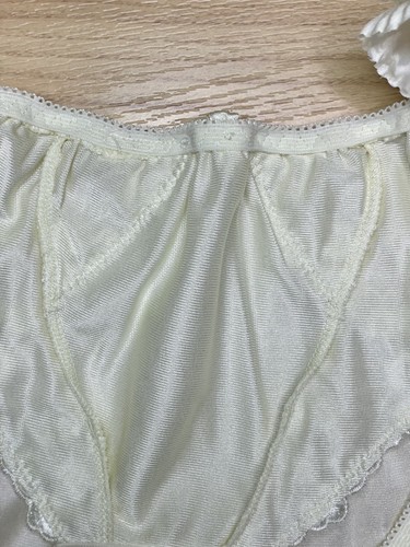 Bikini vintage pallido setoso poliestere mutandine bellissimo nylon rayon pizzo slip taglia 6/M - Foto 14 di 17