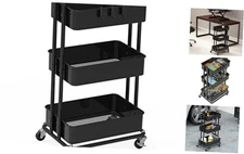  3-Tier Heavy Duty Metal Utility Rolling Cart Black