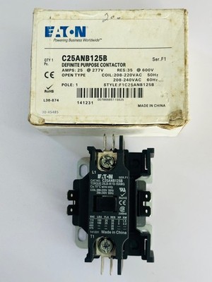EATON C25ANB125B 1P 25A Definite Purpose Contor Coil Voltage 208-240VAC SerF1