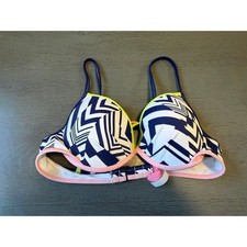 Victoria's Secret Pink Navy Geometric Chevron Push Up Bikini Top 34B