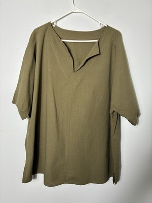 100% Cotton Split Neck Short Sleeve Top Women s 3XL Green Lightweight Coastal