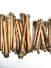 Wood Bobbins Spools Industrial Style Spindles 7 3/8" and 8.75" Wooden Quills Lot