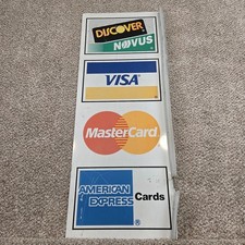 Vintage Mastercard Visa Discover AmEx Credit Card Double Sided Metal Sign