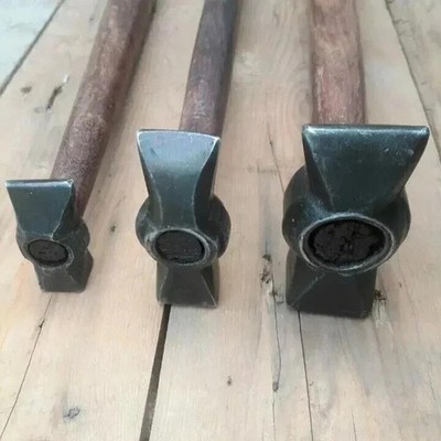 Set of 3 Black Iron Hammer Blacksmith Wooden Handle Forging Tools & Equipment