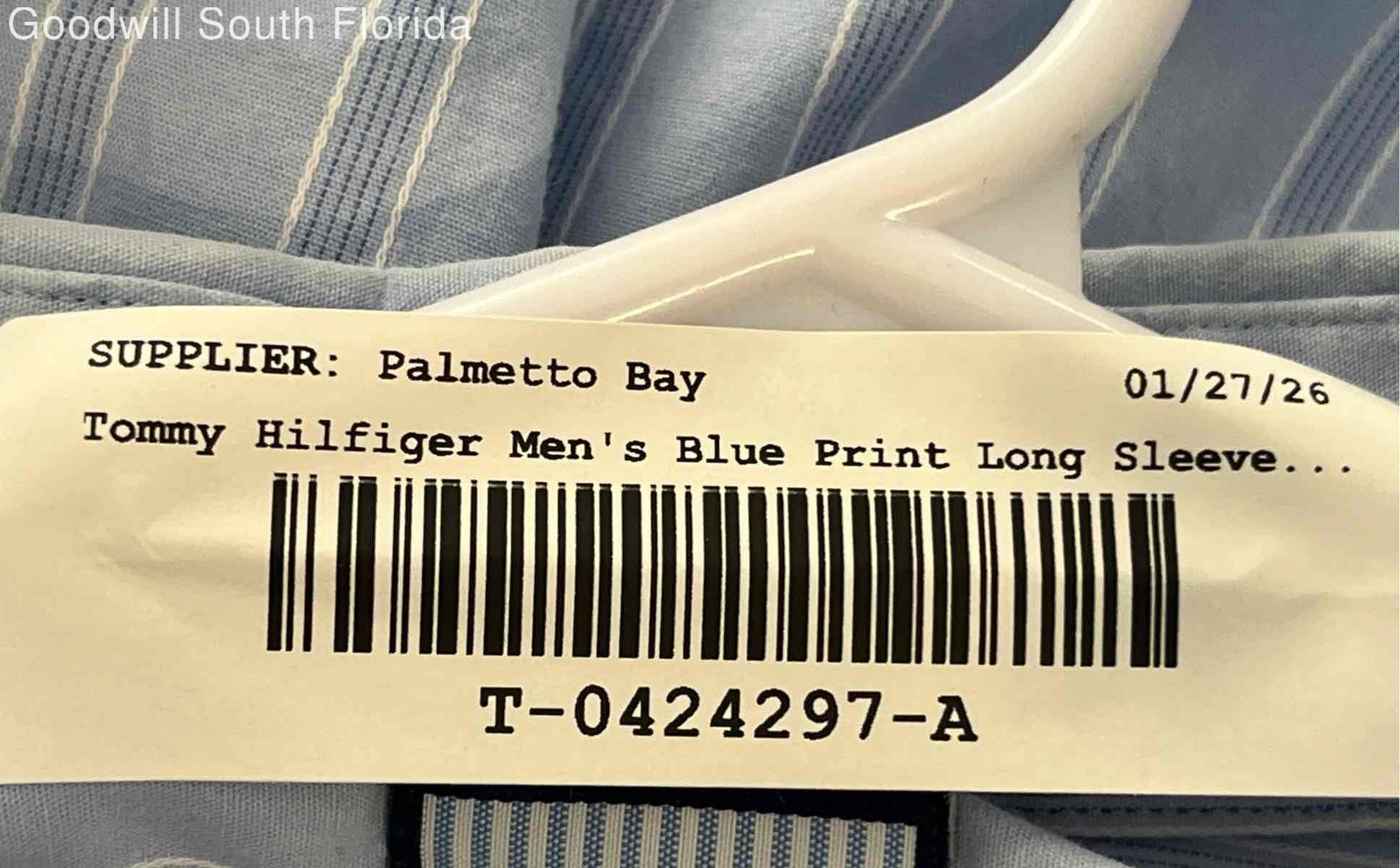 Tommy Hilfiger Mens Blue Striped Long Sleeve Collared Dress Shirt Sz XL 17 34-35 thumbnail 5