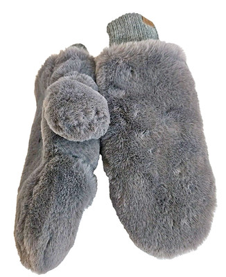 C.C Faux Fur Sherpa Lined Convertible Fingerless Mittens Gloves Gray OS Cozy