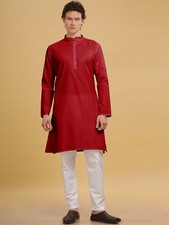 Men s Solid Cotton Straight Kurta Mandarin Collar, Knee Length S to XXL