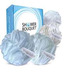 Loofah Bath Sponge, XL 75g, Shower Bouquet: Extra-Large Mesh Pouf, Set Of 4