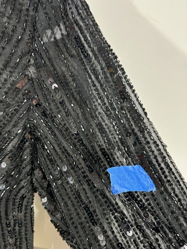 Mac Duggal Size: 12 Black Black Sequined V Neck Illusion Sleeve A Line Gown Flaw - Picture 10 of 20