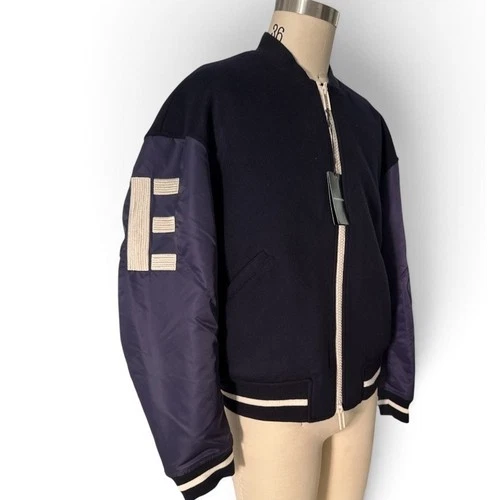Emporio Armani Navy Blue Wool Blend Bomber Jacket Letter Patches 6L1BL8 Men IT52 video thumbnail