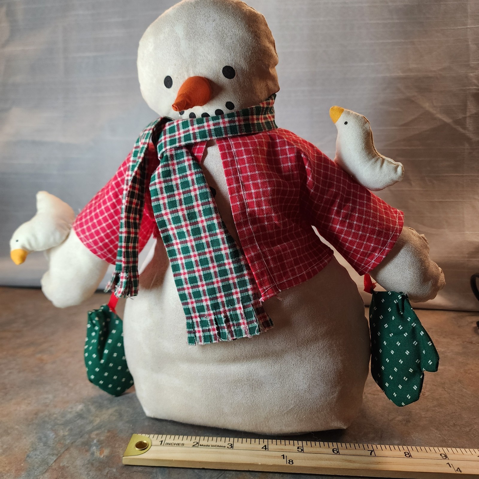 Vintage Christmas Snowman Cloth Shelf Sitter Decoration 12.5” Weighted Bottom