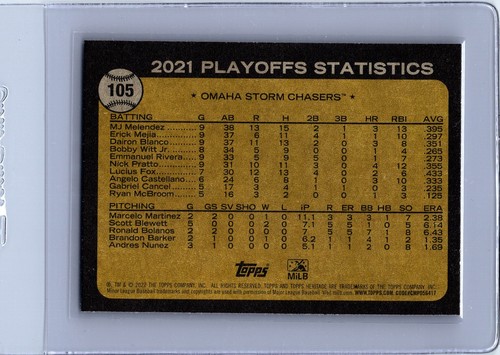 2022 Topps Heritage Minor League Edition Playoff Stats - Bobby Witt Jr #105 - Picture 2 of 2