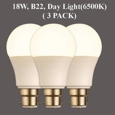 18W LED Light Bulb (3 Pack)  Bayonet Light B22, Day Light (6500K), Energy Saving